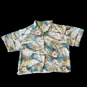Tommy Bahama 100% Rayon Tropical Palm Trees Nautical Camp Shirt L